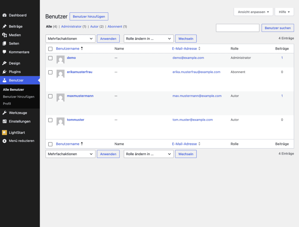 WordPress Benutzerliste Alle Benutzer