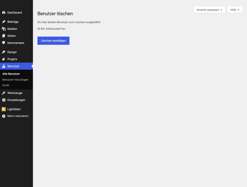 Bestaetigungsseite Benutzer loeschen