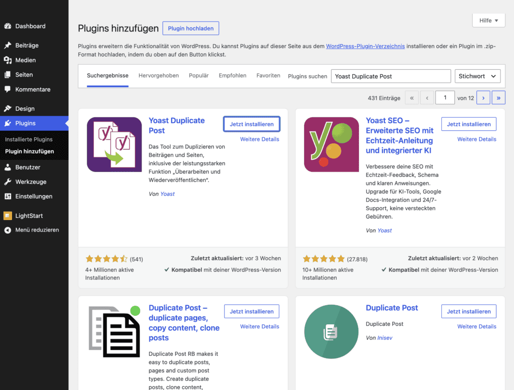 Plugin-Suche Yoast Duplicate Post